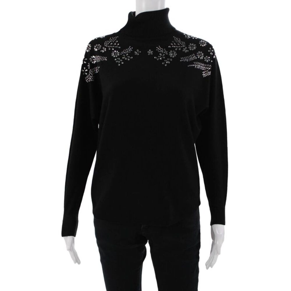 LIV Womens Black Floral Turtleneck Pullover Sweater Long Sleeve Size S